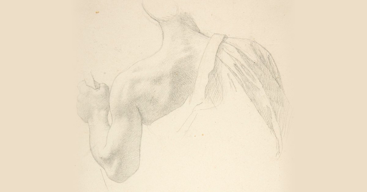 Pencil drawing of a man's shoulders and left arm seen from behind, by Friedrich Overbeck, early 19th century.